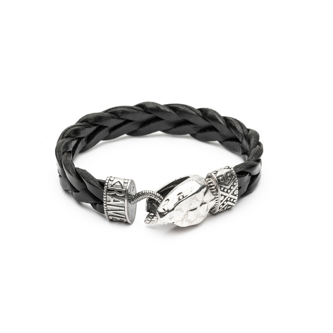 Pulsera Serpiente Plata y Cuero Negro