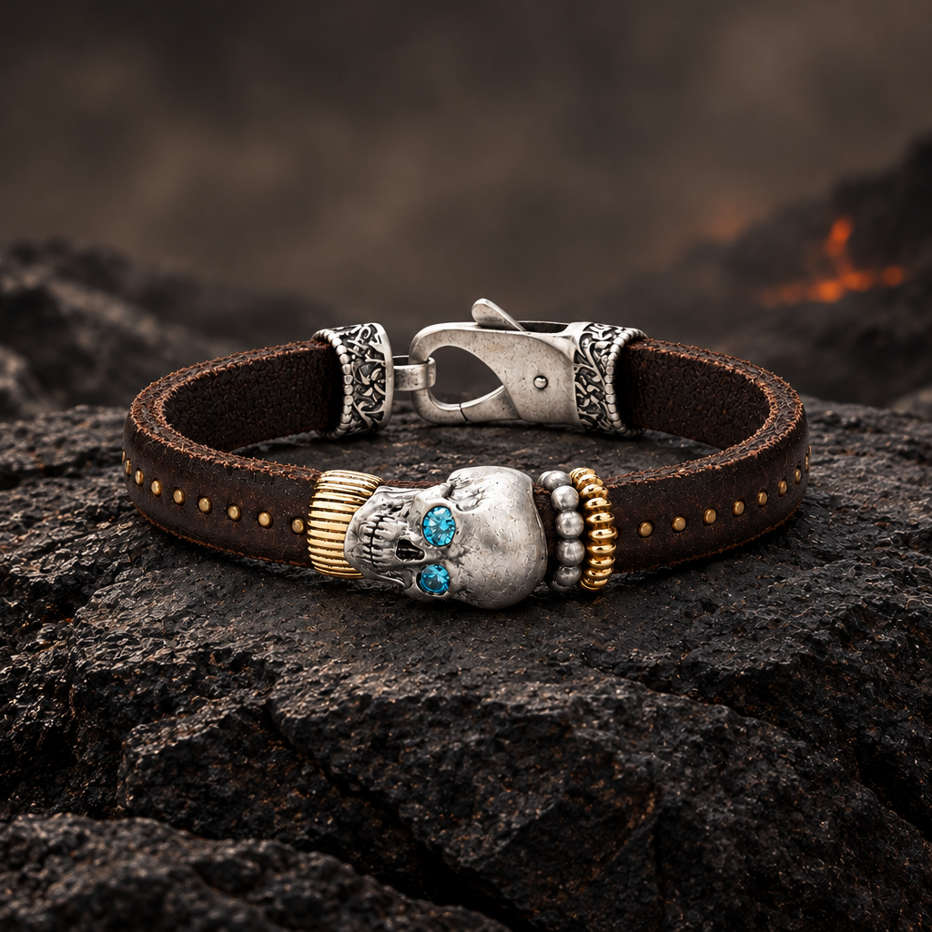 Banner Skull con estilo volcánico refinado