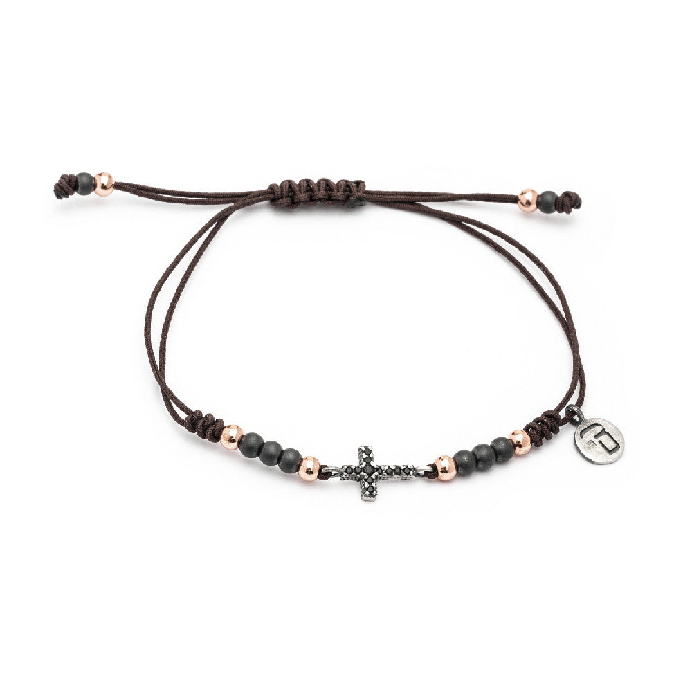 Silver macrame cross bracelet