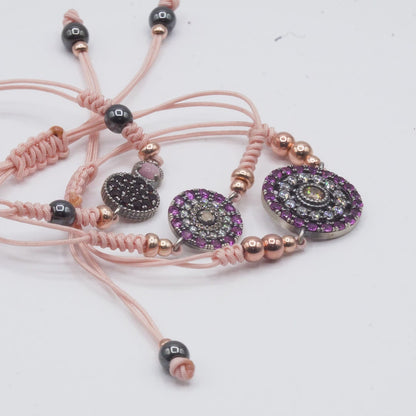 Pulsera Plata Macramé Ojo de Gato Salmón Orla Grande