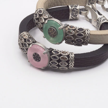 Pulsera Cuero Plata Aro
