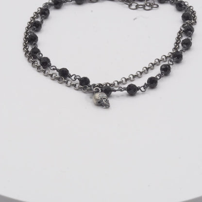 Pulsera Plata Calavera Rosario