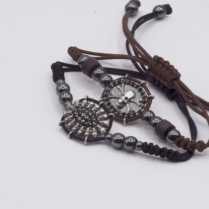 Pulsera Plata Macramé Calavera