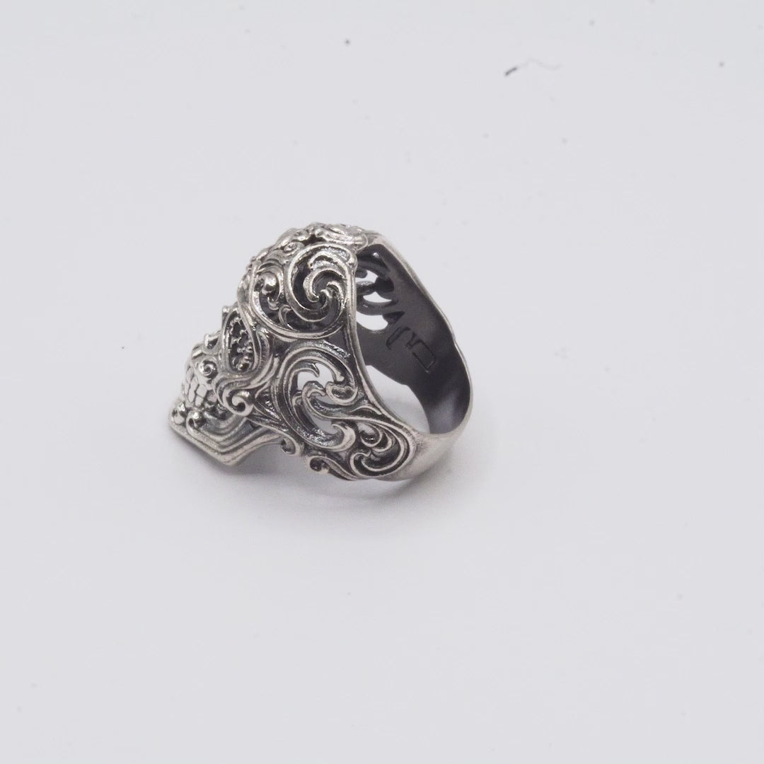 Anillo Calavera Barroca Mediano Plata