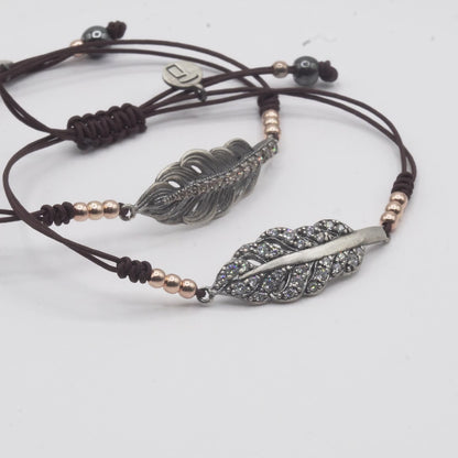 Pulsera Plata Macramé Pluma Circonitas Cava