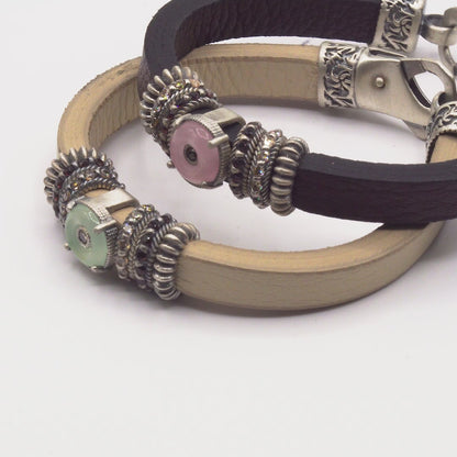 Pulsera Cuero Plata Aro Pequeño