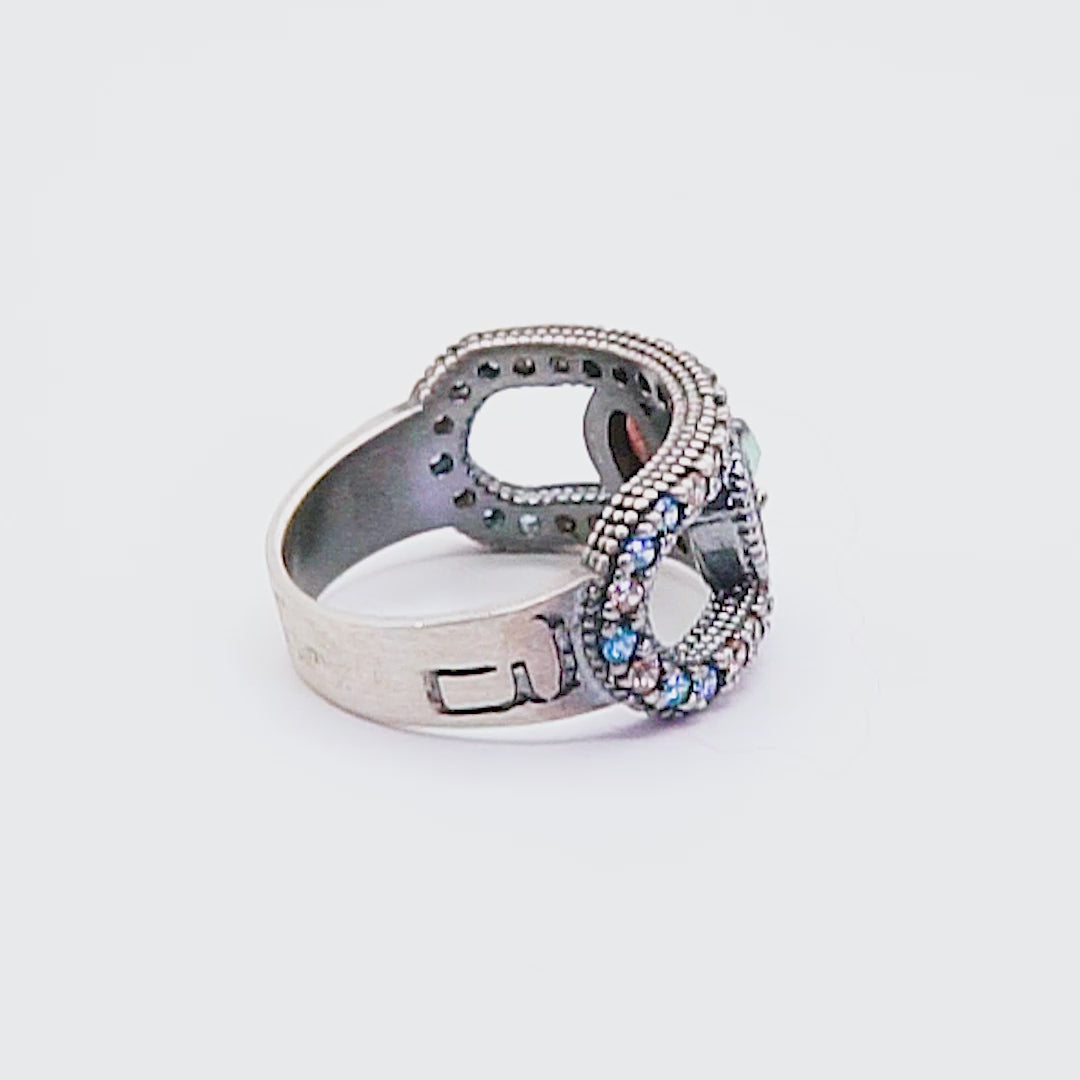 FAT-51 ANILLO PLATA FÁTIMA, OJO DE GATO AZUL, CALCEDONIA, CIRCONITAS