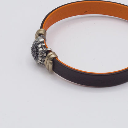 Pulsera Cuero Plata Calaveras