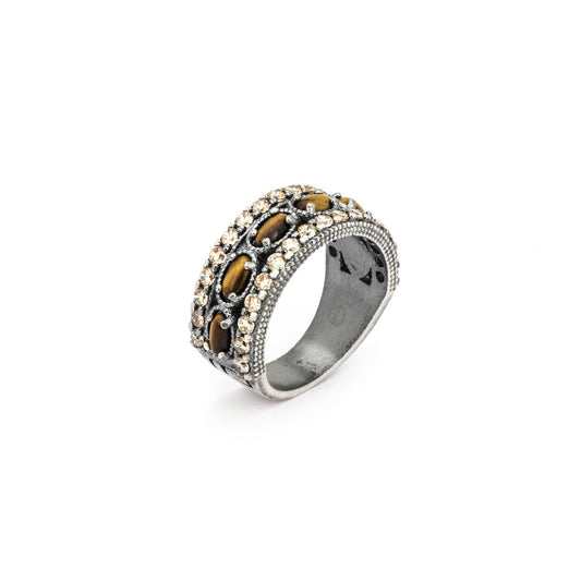 15318 ANILLO PLATA OJO DE TIGRE Y CIRCONITA CAVA.