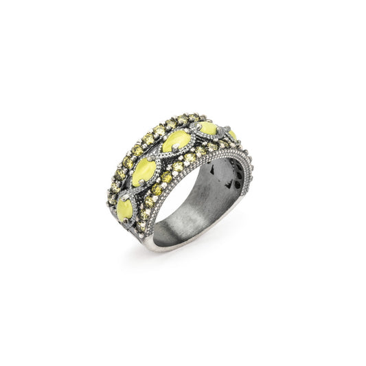 15319-2 ANILLO PLATA OJO DE GATO VERDE Y CIRCONITA VERDE OLIVA.