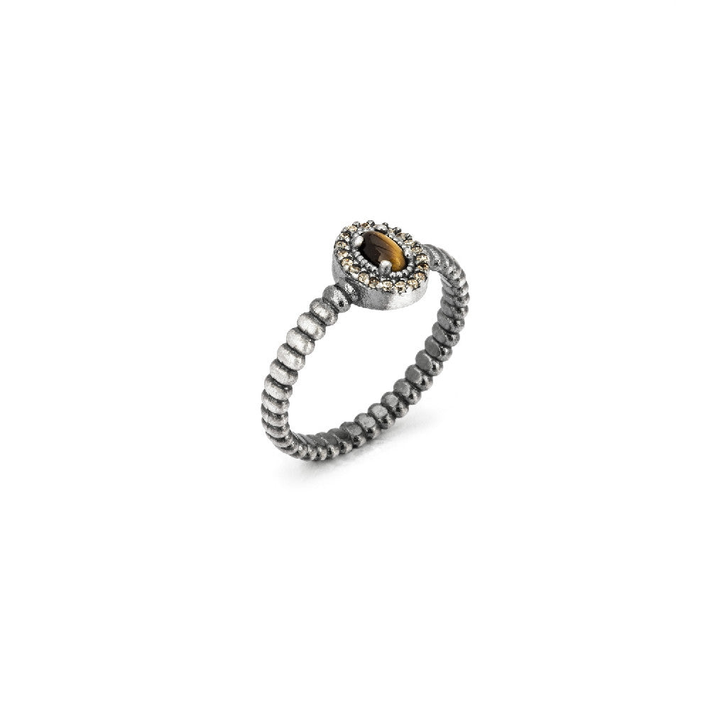 15322 ANILLO PLATA OJO DE TIGRE Y CIRCONITA CAVA.