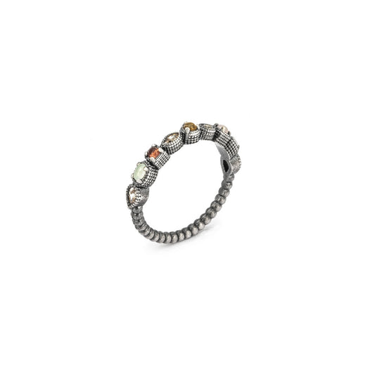 15325 ANILLO PLATA OJO DE GATO BLANCO, ROSA, CITRINO, GRANATE, CALCEDONIA VERDE Y CIRCONITA.
