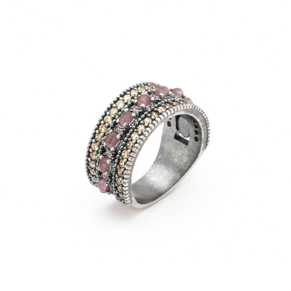 15356 ANILLO PLATA OJO DE GATO MORADO Y CIRCONITAS CAVA.