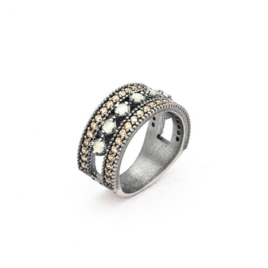 15358 ANILLO PLATA CALCEDONIA VERDE Y CIRCONITAS CAVA.