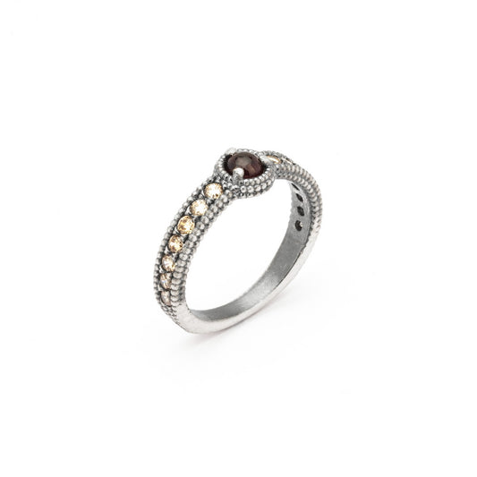 15369 ANILLO PLATA GRANATE Y CIRCONITAS CAVA.