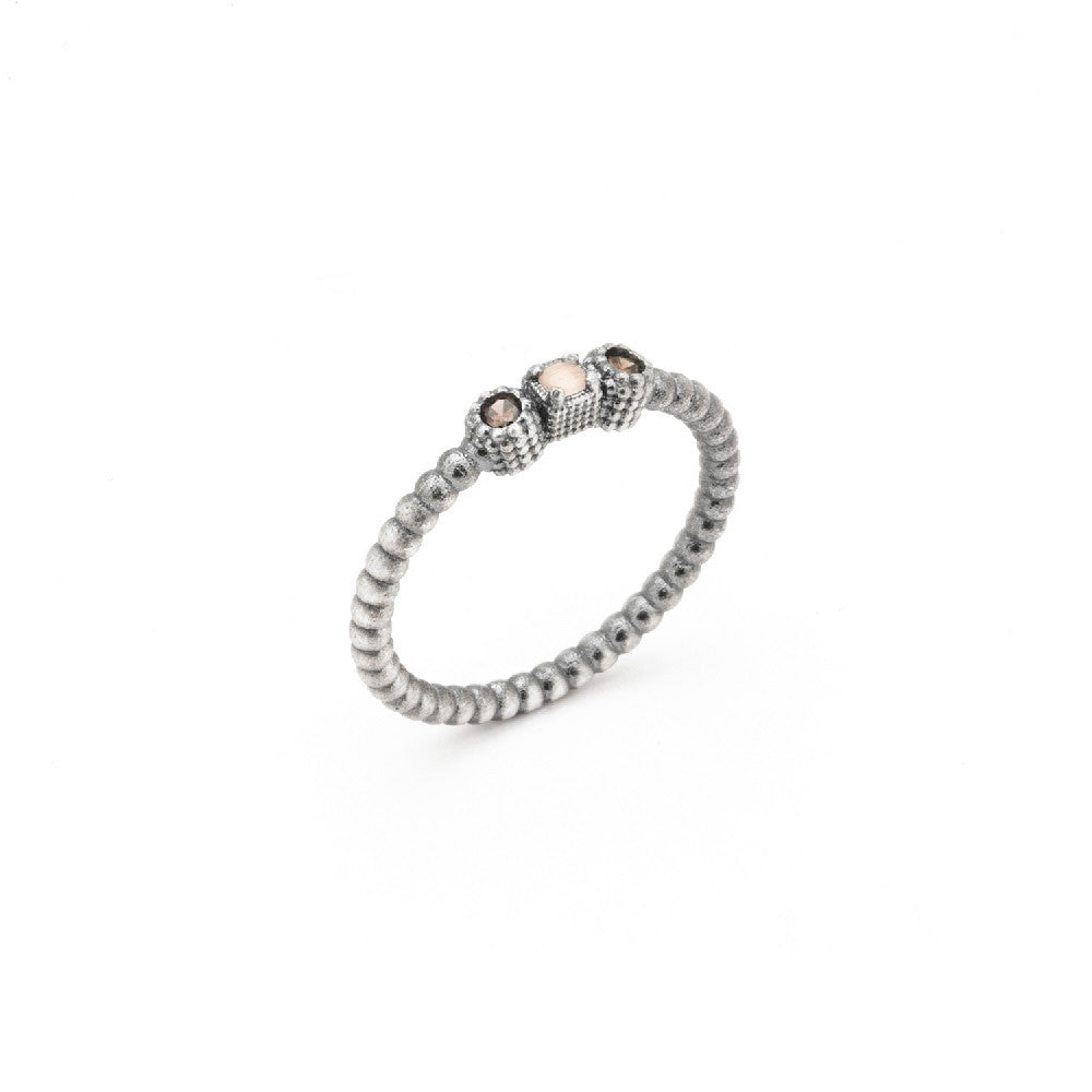 15383 ANILLO PLATA OJO DE GATO ROSA Y CIRCONITAS BROWN.