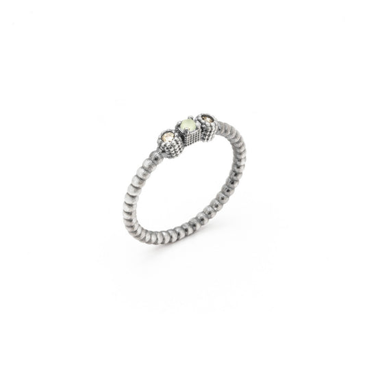 15384 ANILLO PLATA CALCEDONIA VERDE Y CIRCONITAS CAVA.