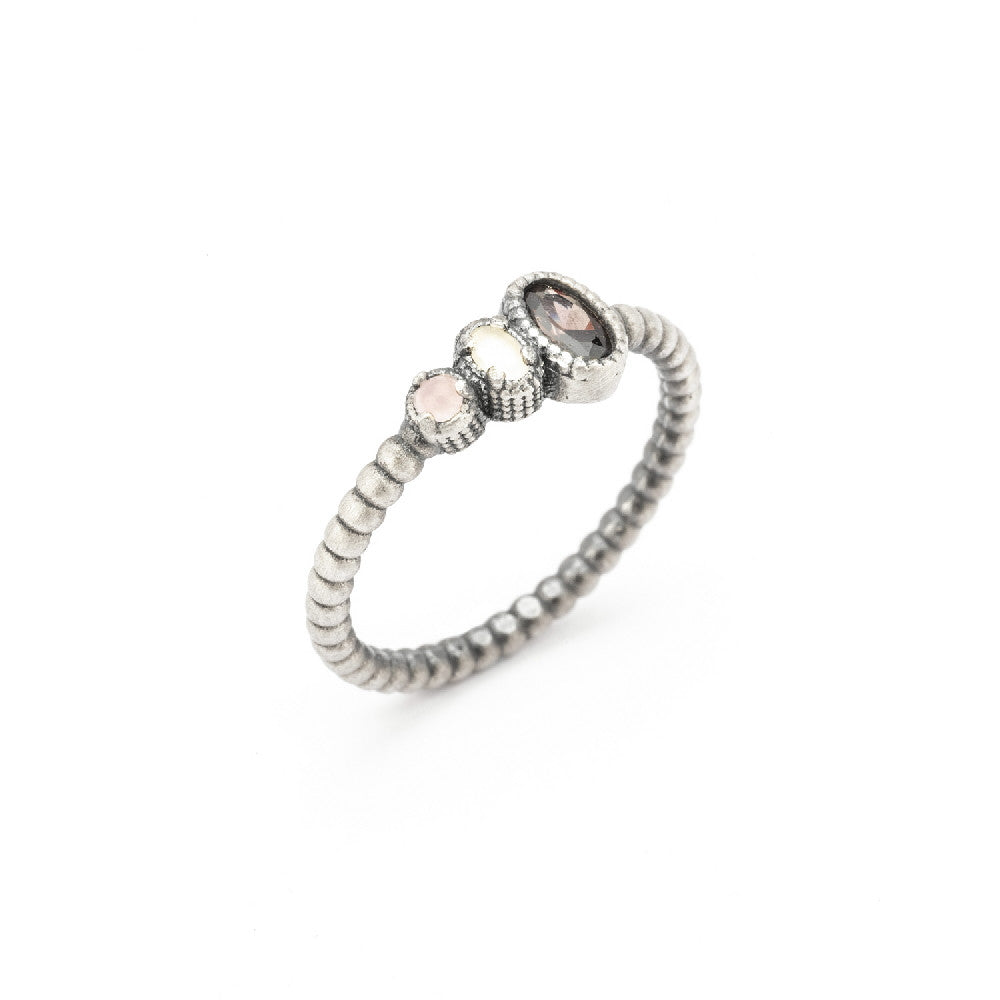15406 ANILLO PLATA OJO DE GATO BLANCO, OJO DE GATO ROSA Y CIRCONITA BROWN
