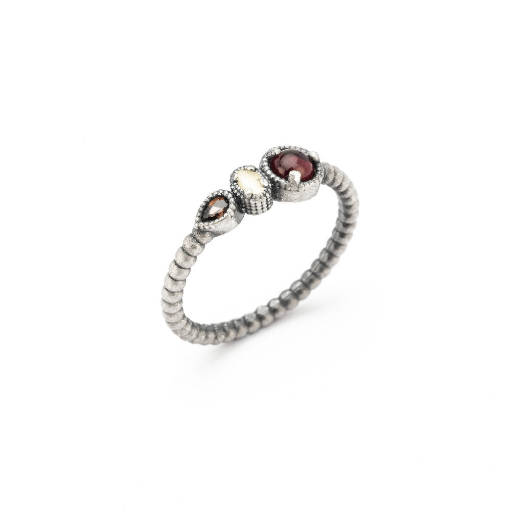 15408 ANILLO PLATA GRANATE, OJO DE GATO BLANCO Y CIRCONITA BROWN