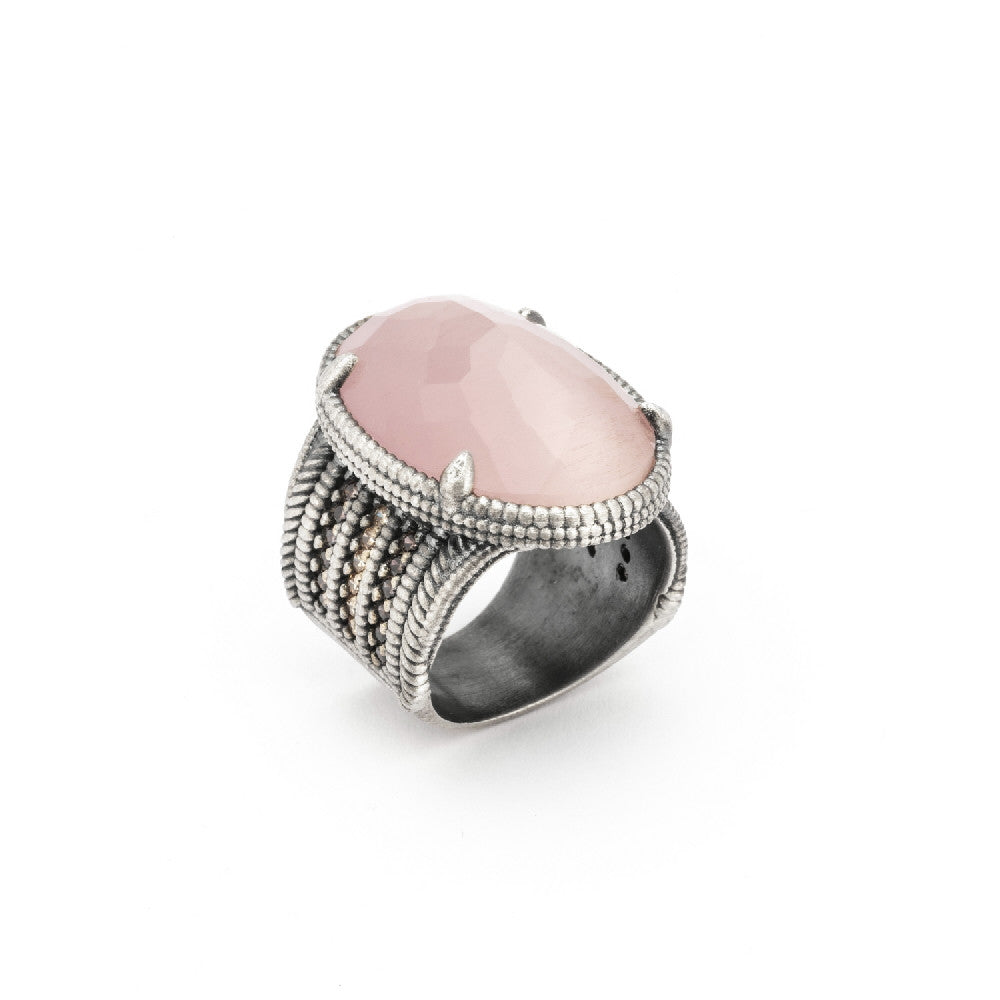 15421 ANILLO PLATA OJO DE GATO ROSA, CIRCONITA BROWN Y CAVA
