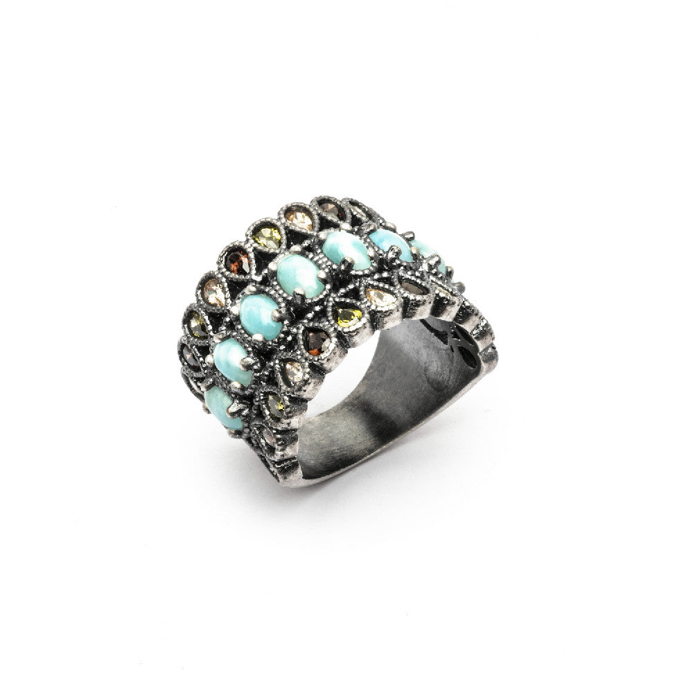 15460 ANILLO PLATA LARIMAR Y CIRCONITAS CAVA, BROWN, VERDE