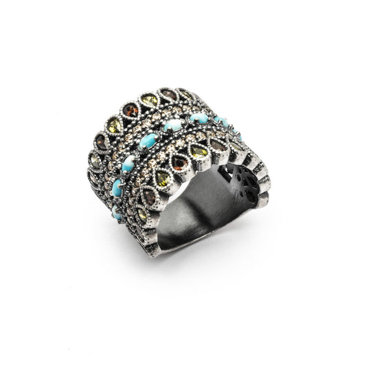 15463 ANILLO PLATA LARIMAR, CIRCONITA CAVA, BROWN, VERDE