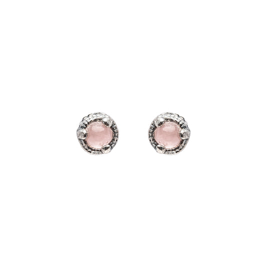 P882 PENDIENTES BOTÓN MINI PLATA OJO DE GATO ROSA