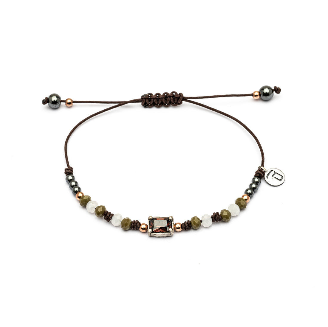 MA-401 PULSERA PLATA MACRAMÉ CIRCONITA OCTOGONAL MEDIANA BROWN