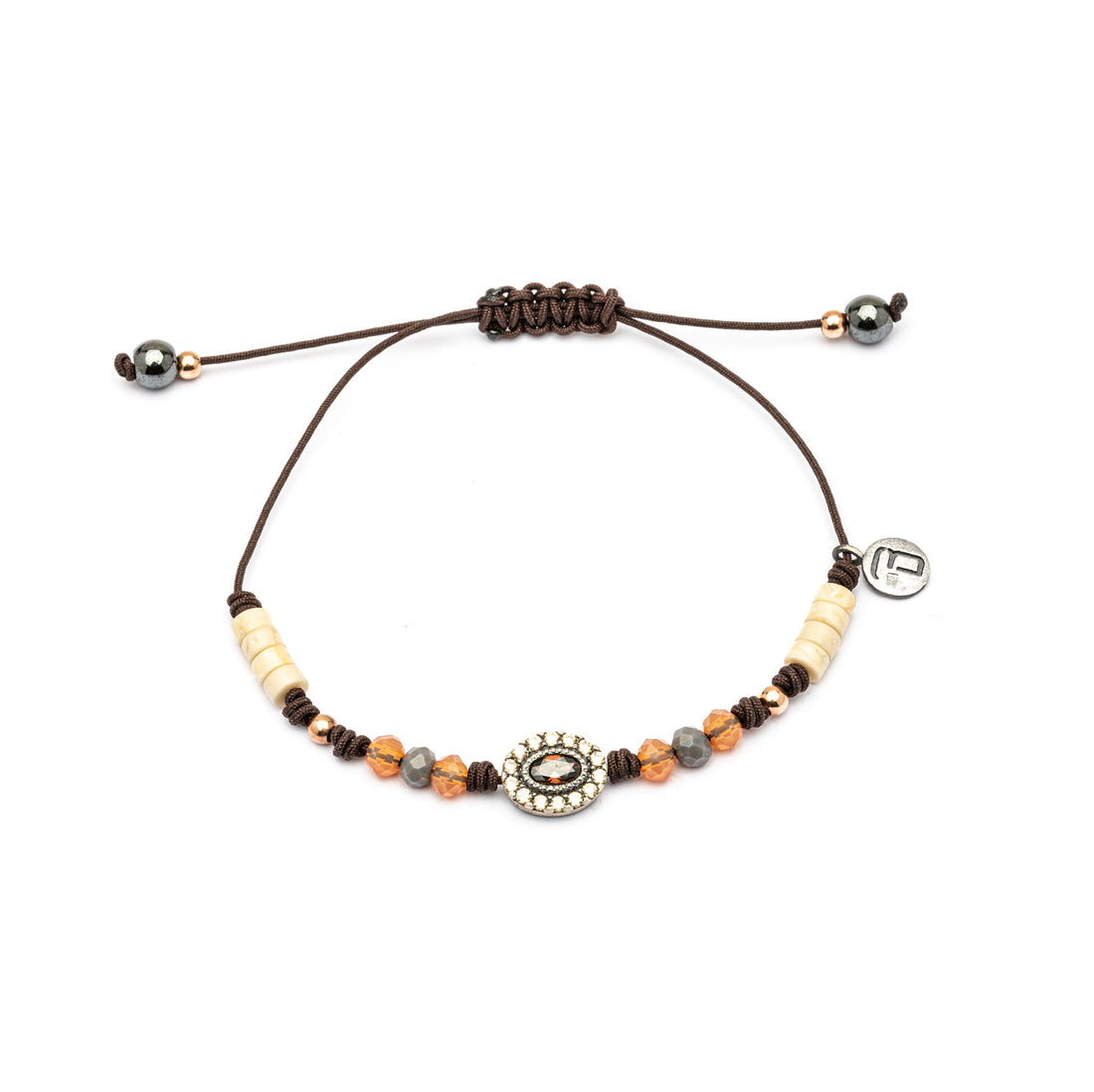 MA-407 PULSERA PLATA MACRAMÉ CIRCONITA OVALADA BROWN Y CAVA