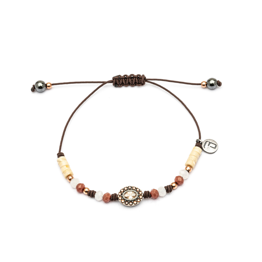 MA-408 PULSERA PLATA MACRAMÉ CIRCONITA OVALADA CAVA Y BROWN