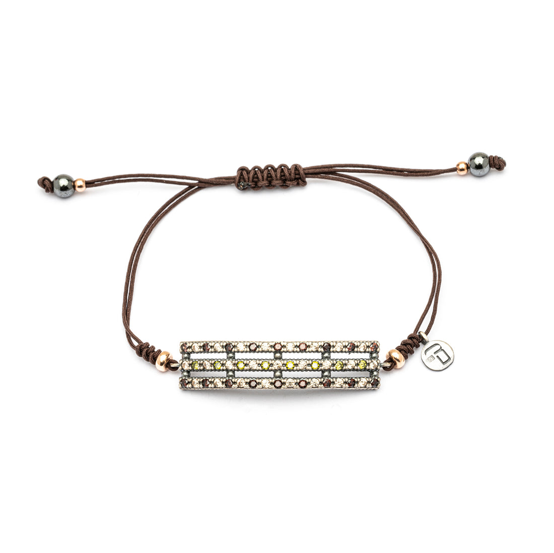 MA-424 PULSERA PLATA MACRAMÉ RECTANGULAR, CIRCONITAS BROWN, CAVA, VERDE