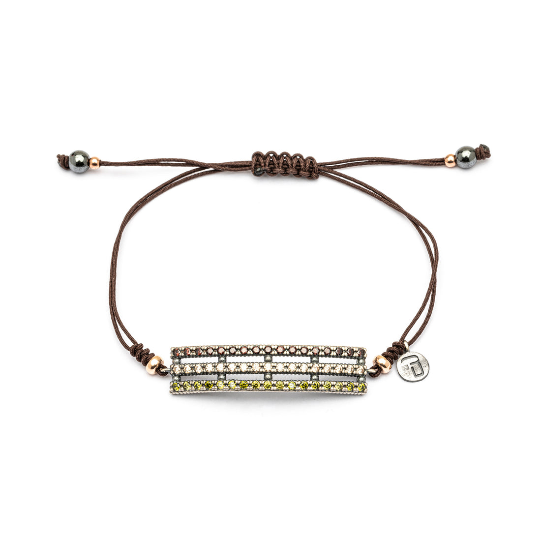 MA-426 PULSERA PLATA MACRAMÉ RECTANGULAR, CIRCONITAS BROWN, CAVA, VERDE