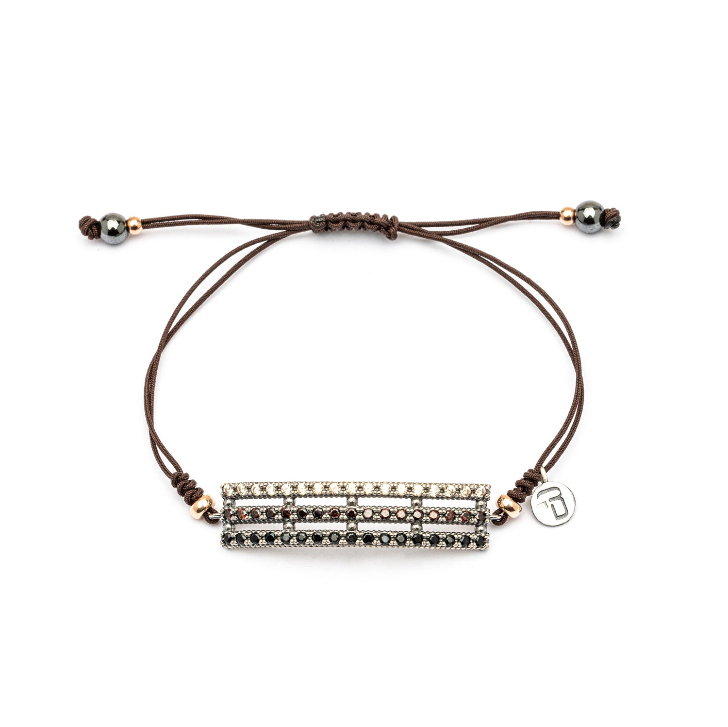 MA-427 PULSERA PLATA MACRAMÉ RECTANGULAR, CIRCONITAS BROWN, CAVA, ESPINELA