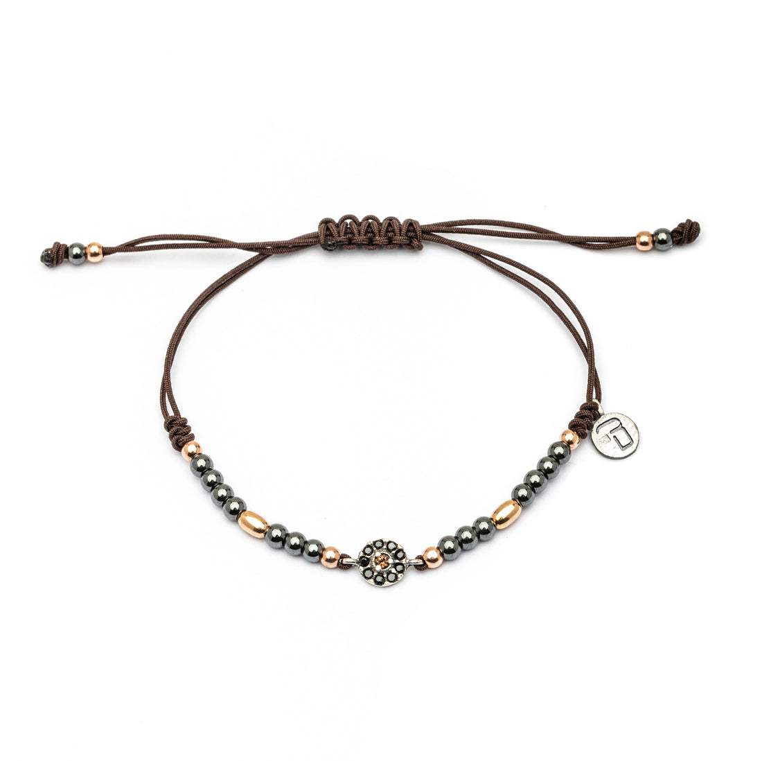 MA-428 PULSERA PLATA MACRAMÉ CIRCONITA BROWN, ESPINELA Y HEMATITES