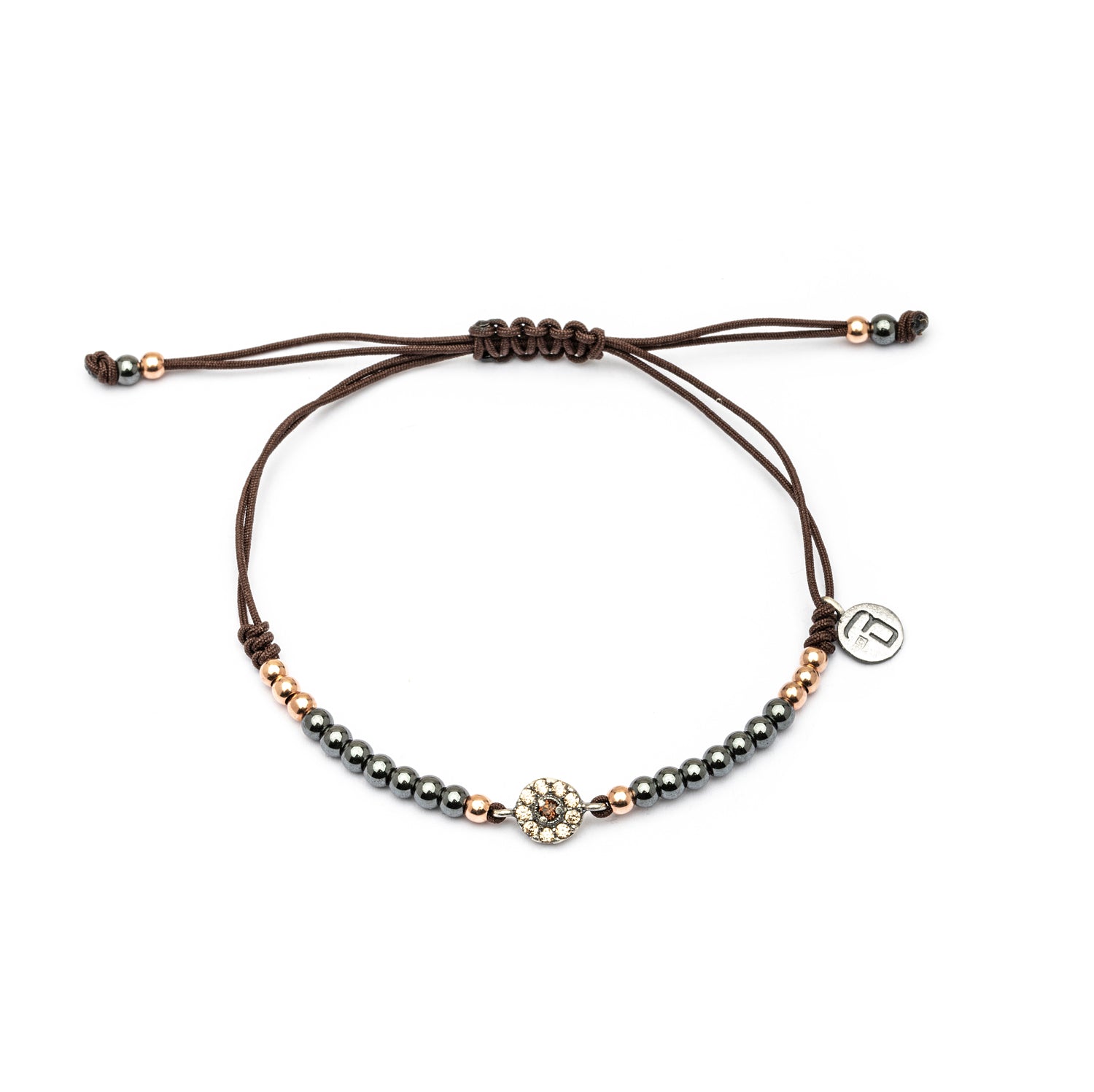 MA-430 PULSERA PLATA MACRAMÉ CIRCONITA BROWN, CAVA Y HEMATITES