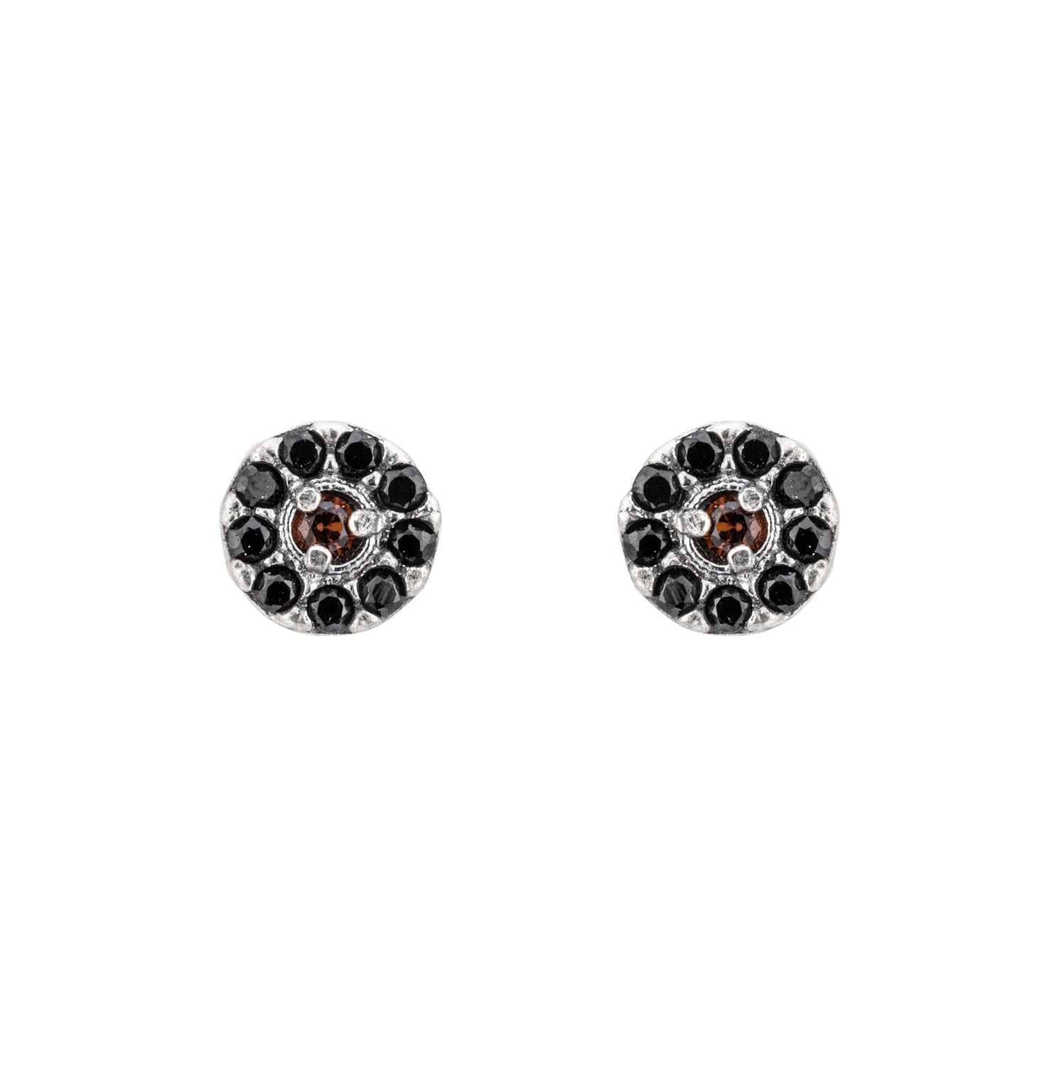 P1008 PENDIENTES BOTÓN MINI PLATA CIRCONITA BROWN, ESPINELA