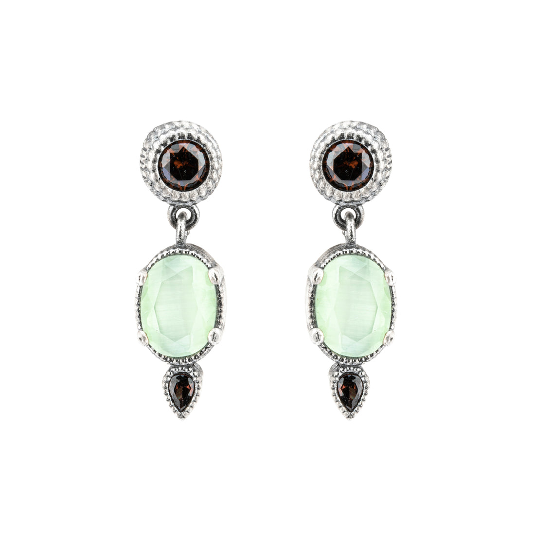 P912 PENDIENTES PLATA OJO DE GATO VERDE Y CIRCONITA CAVA