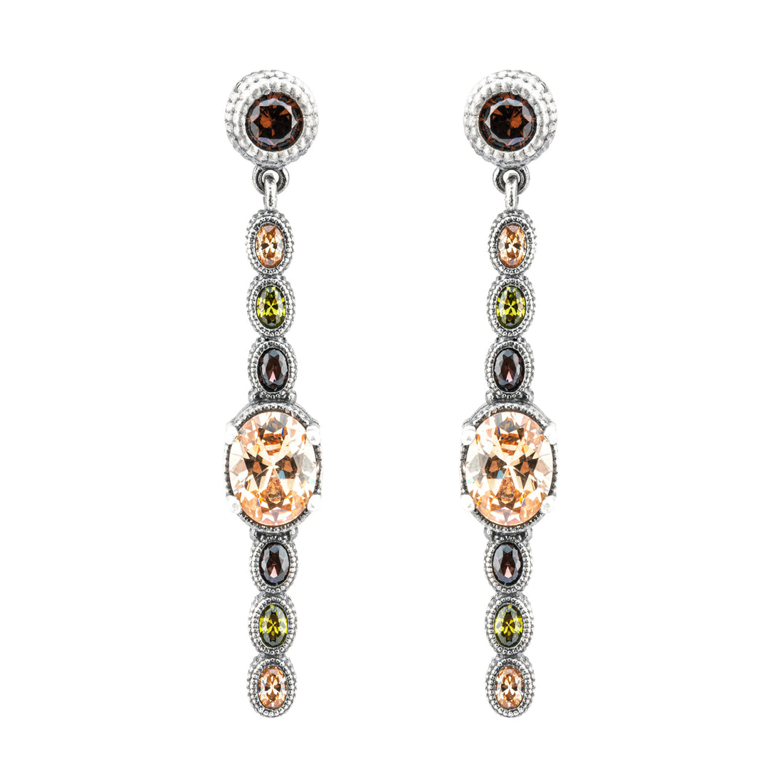 P914 PENDIENTES PLATA CIRCONITA CAVA Y OVALES BROWN, VERDE, CAVA