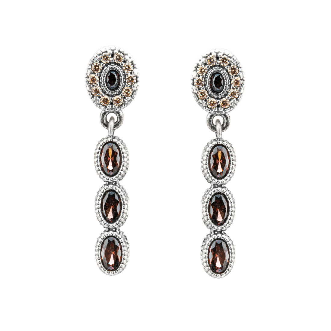 P920 PENDIENTES PLATA CIRCONITAS BROWN OVALES MEDIANAS