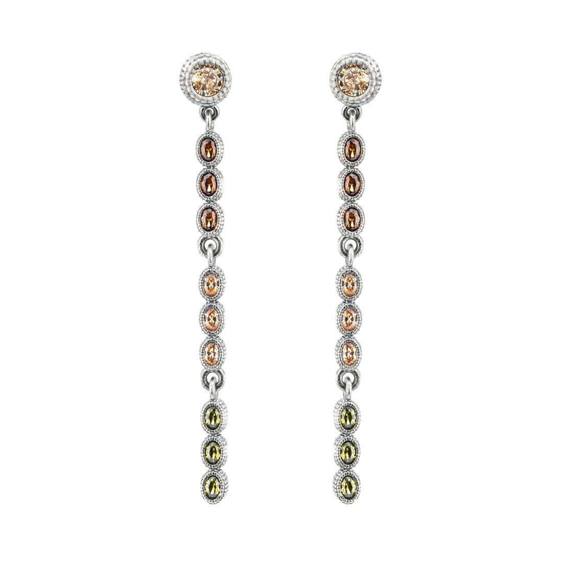 P925 PENDIENTES PLATA LARGOS CIRCONITAS OVALES MINI BROWN, CAVA, VERDE