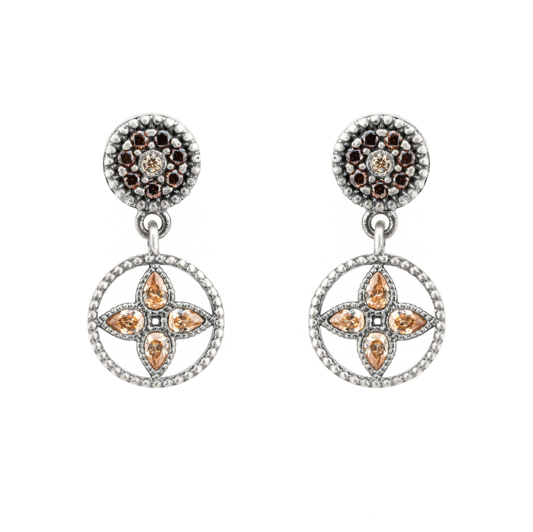 P938 PENDIENTES PLATA FLOR HOJAS CIRCONITAS CAVA