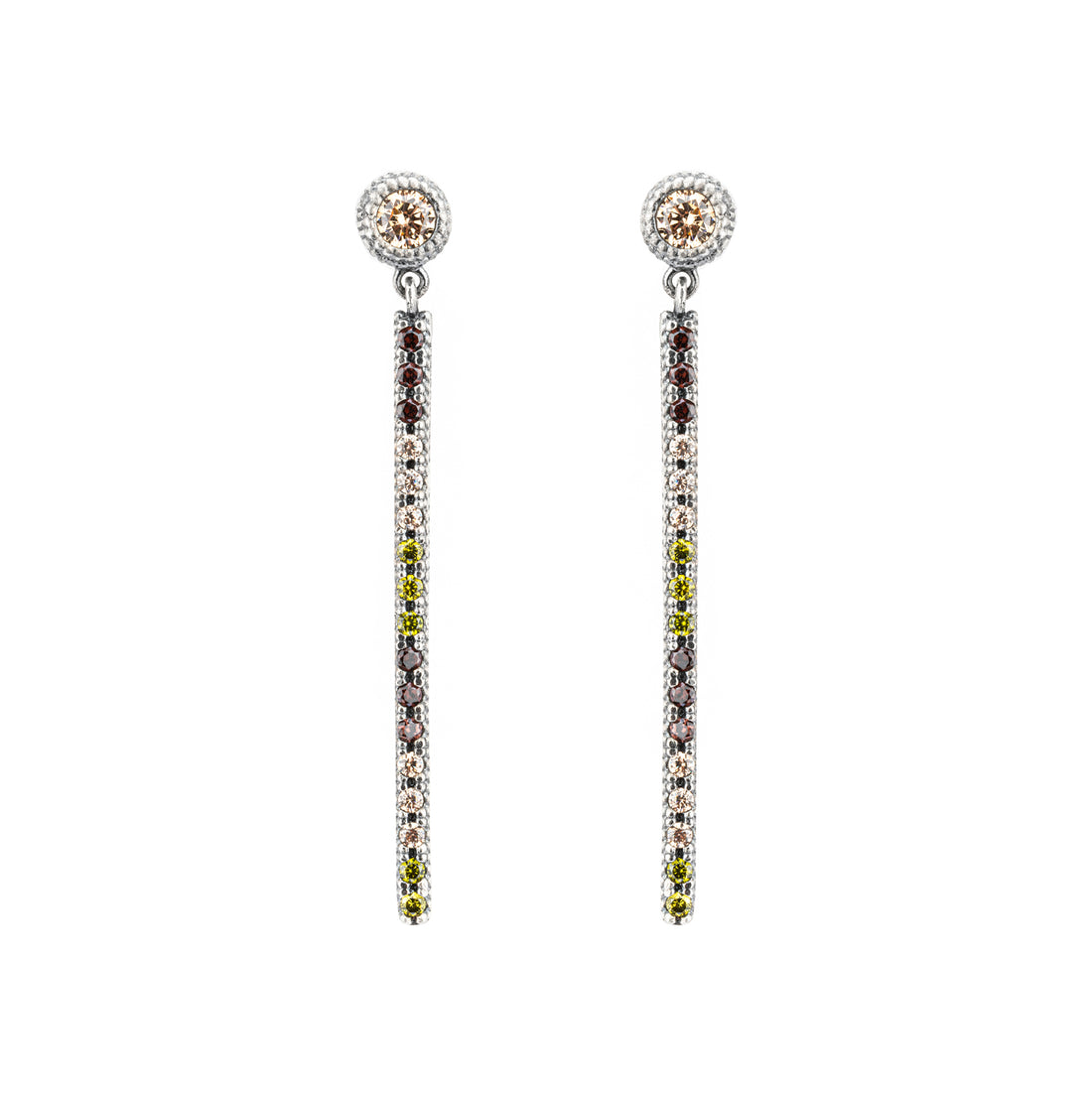 P946 PENDIENTES LARGOS PLATA CIRCONITA CAVA, BROWN, VERDE