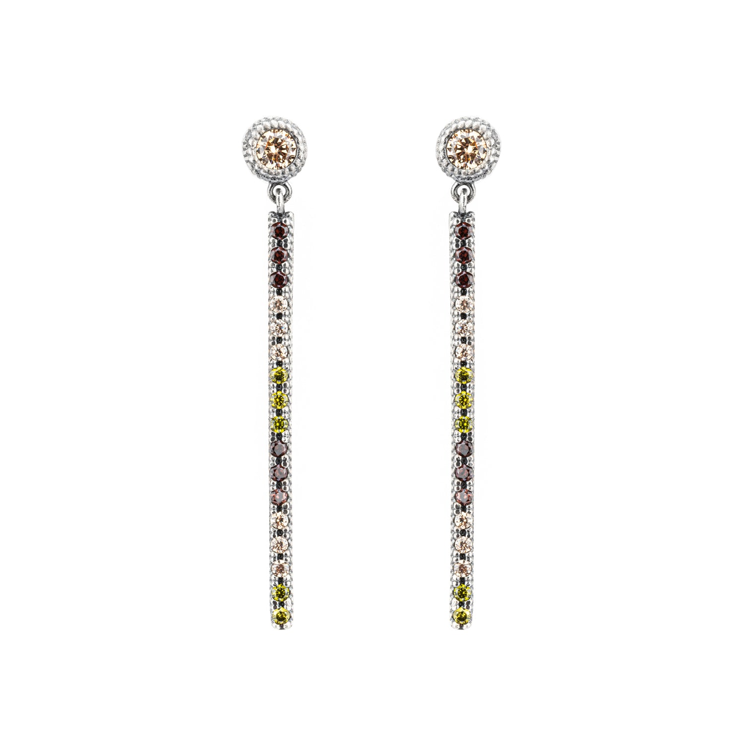 P946 PENDIENTES LARGOS PLATA CIRCONITA CAVA, BROWN, VERDE