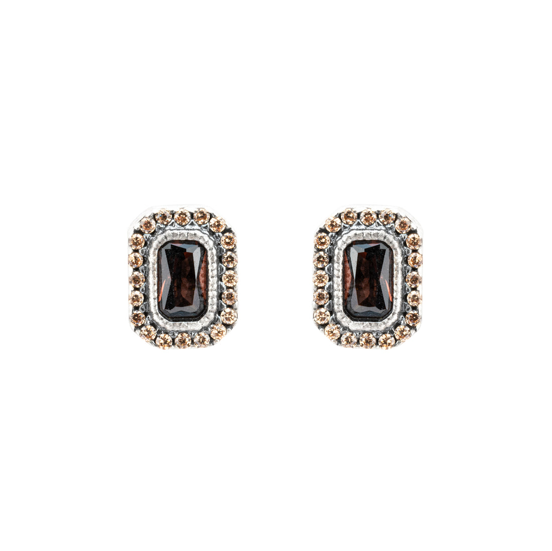 P947 PENDIENTES BOTÓN PLATA CIRCONITA OCTOGONAL BROWN, CAVA