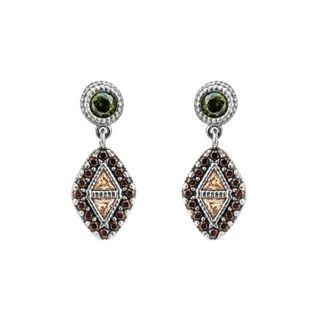 P955 PENDIENTES PLATA CIRCONITA ROMBO CAVA, BROWN