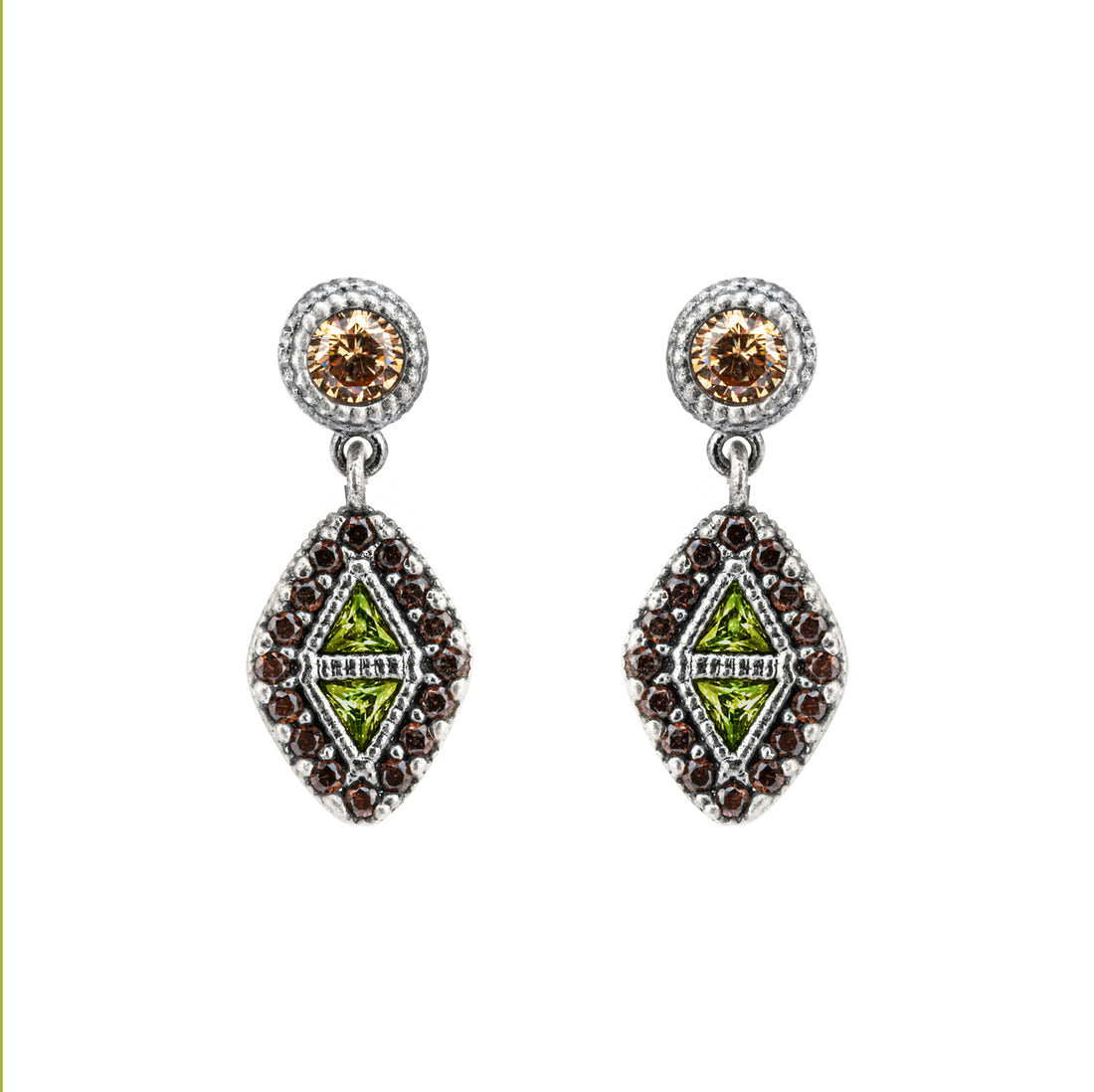 P956 PENDIENTES PLATA CIRCONITA ROMBO VERDE, BROWN