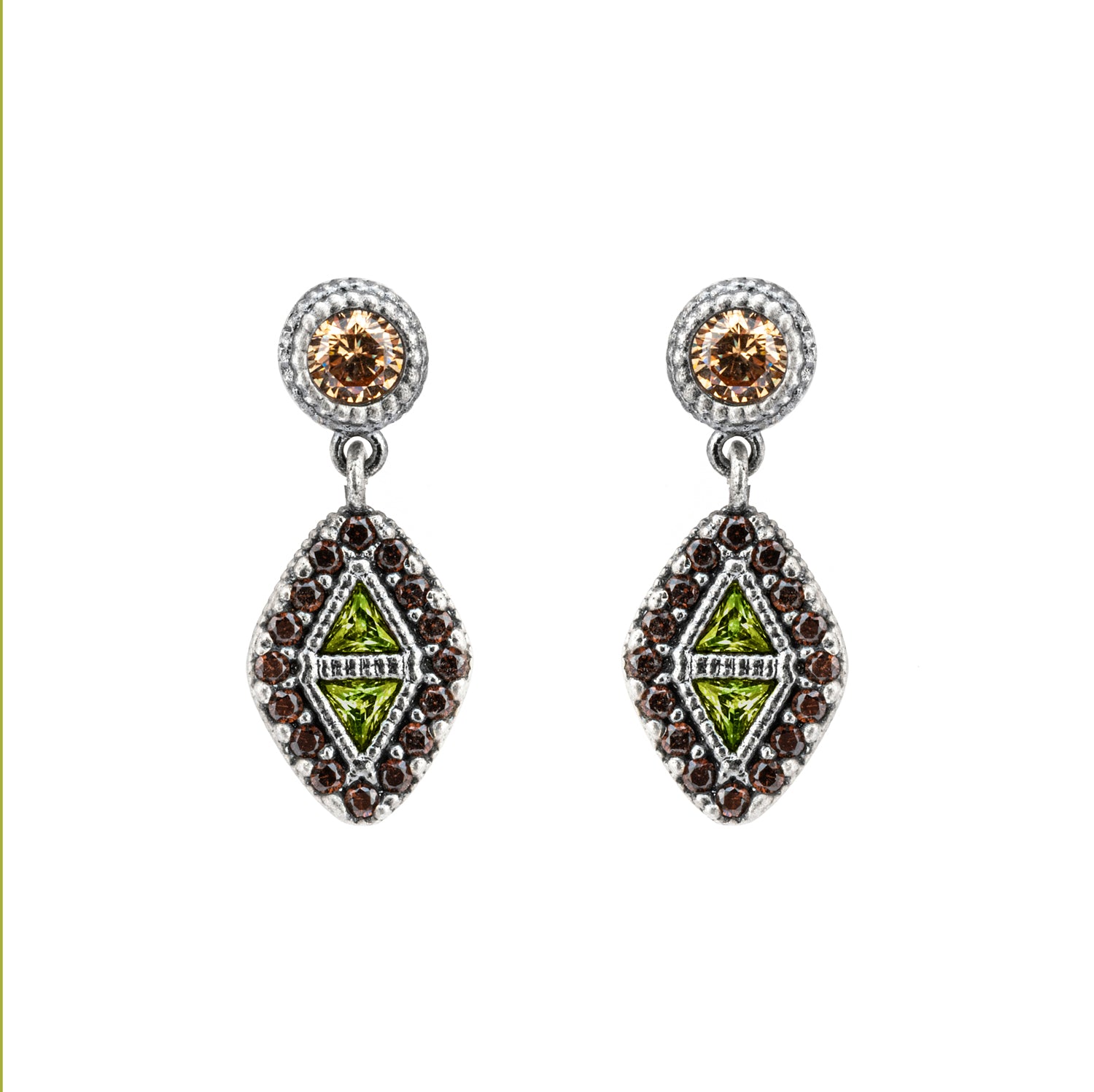 P956 PENDIENTES PLATA CIRCONITA ROMBO VERDE, BROWN