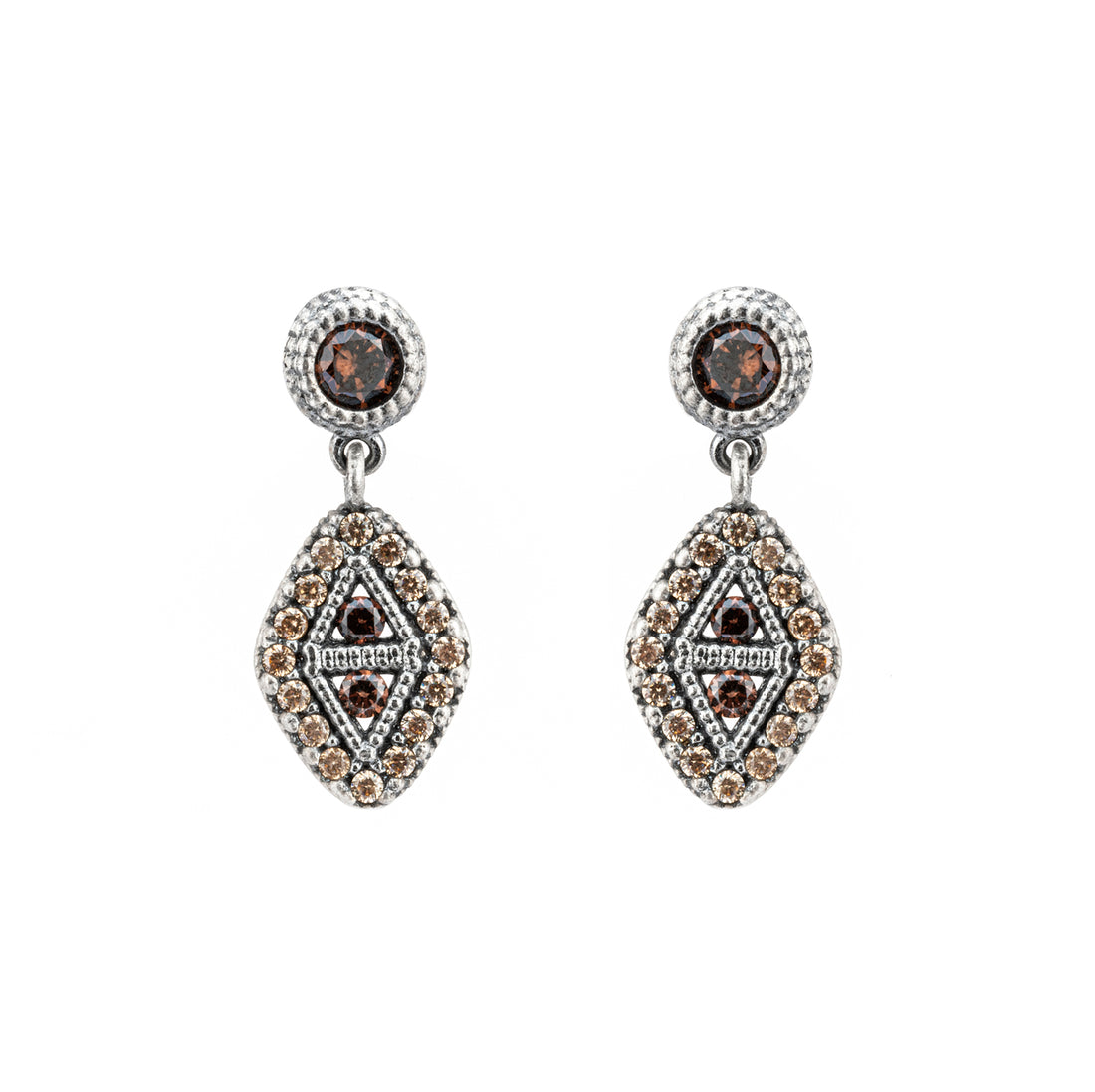 P957 PENDIENTES PLATA CIRCONITA ROMBO BROWN, CAVA