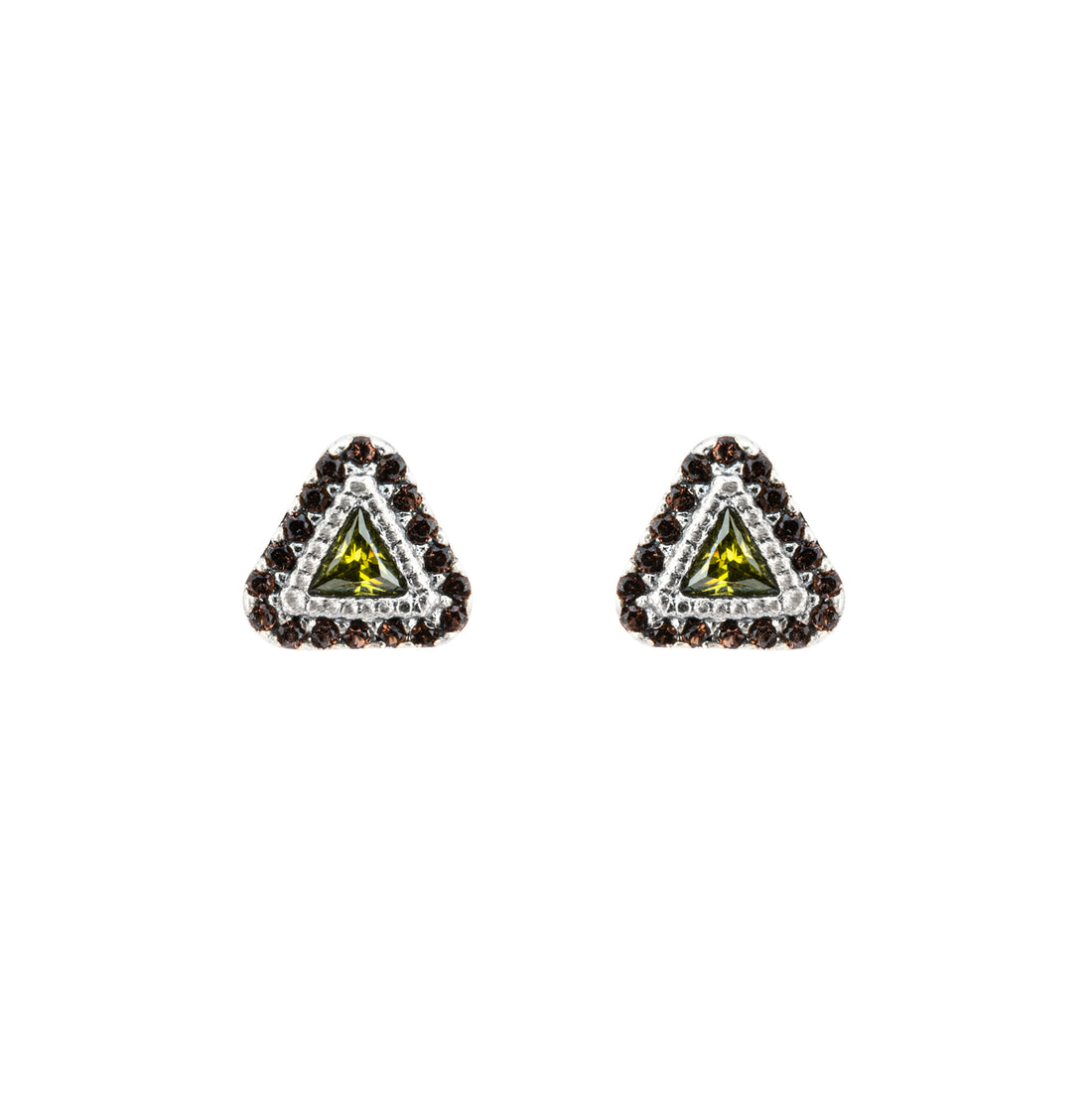 P968 PENDIENTES PLATA BOTÓN TRIANGULO CIRCONITA VERDE, BROWN