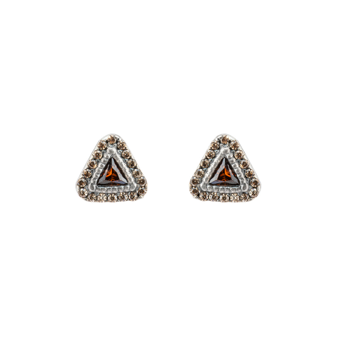 P969 PENDIENTES PLATA BOTÓN TRIANGULO CIRCONITA BROWN, CAVA